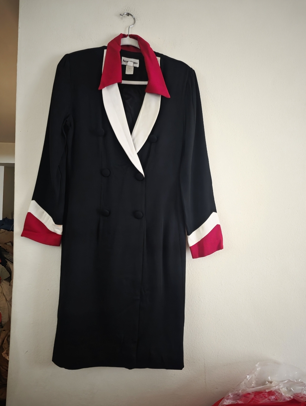 Vintage Nicole Studio Double-breasted Blazer Dress Sz 8 Nwot Black Red Cream T